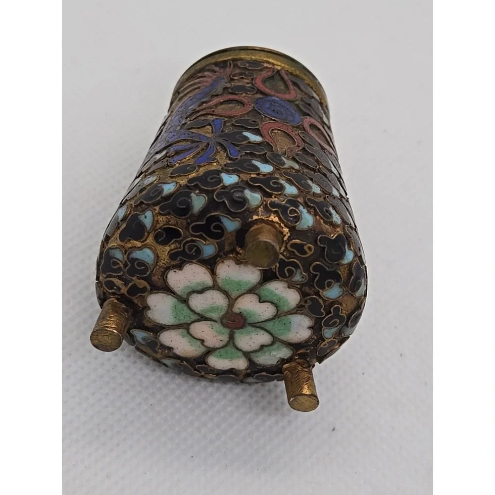 Vtg Cobalt Cloisonne Lidded Mustard Pot & Salt Cellar Set Dragon Motif‎ Chinese